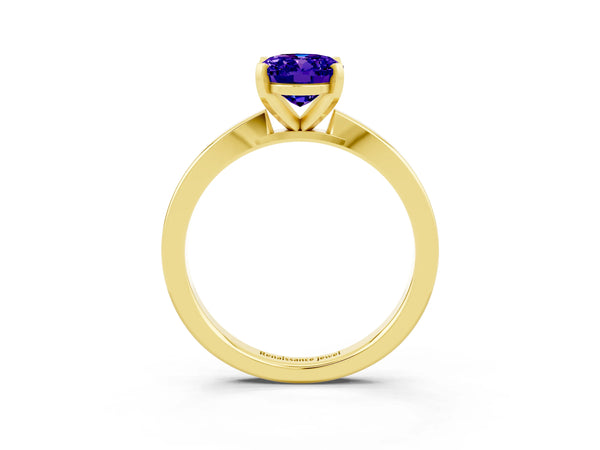 Yellow gold Oval Cut Tanzanite Solitaire Engagement Ring with Classic Band and Four-Prong Setting