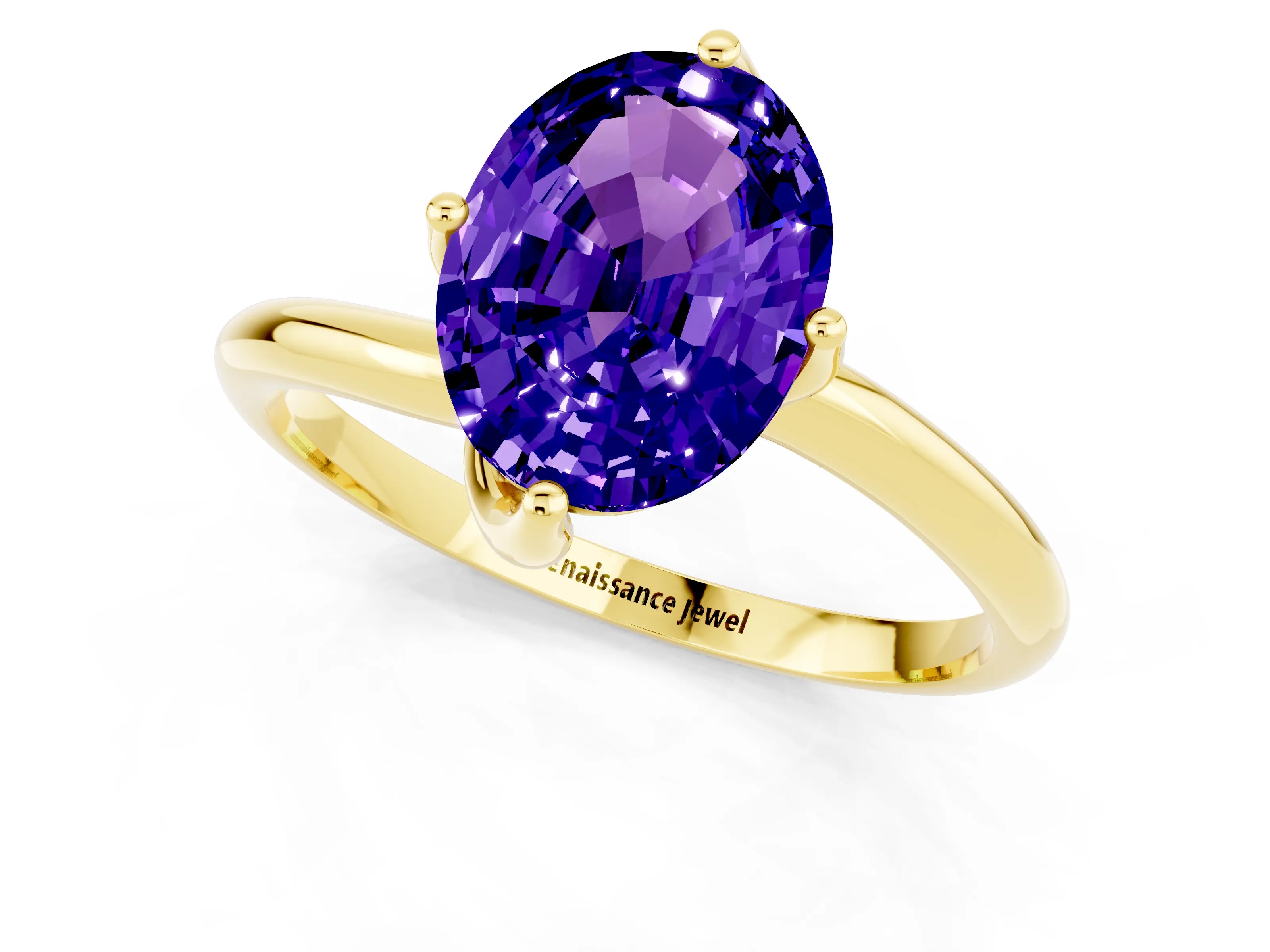 Yellow gold Oval Cut Tanzanite Solitaire Engagement Ring with Four-Prong Setting and Classic Band_13
