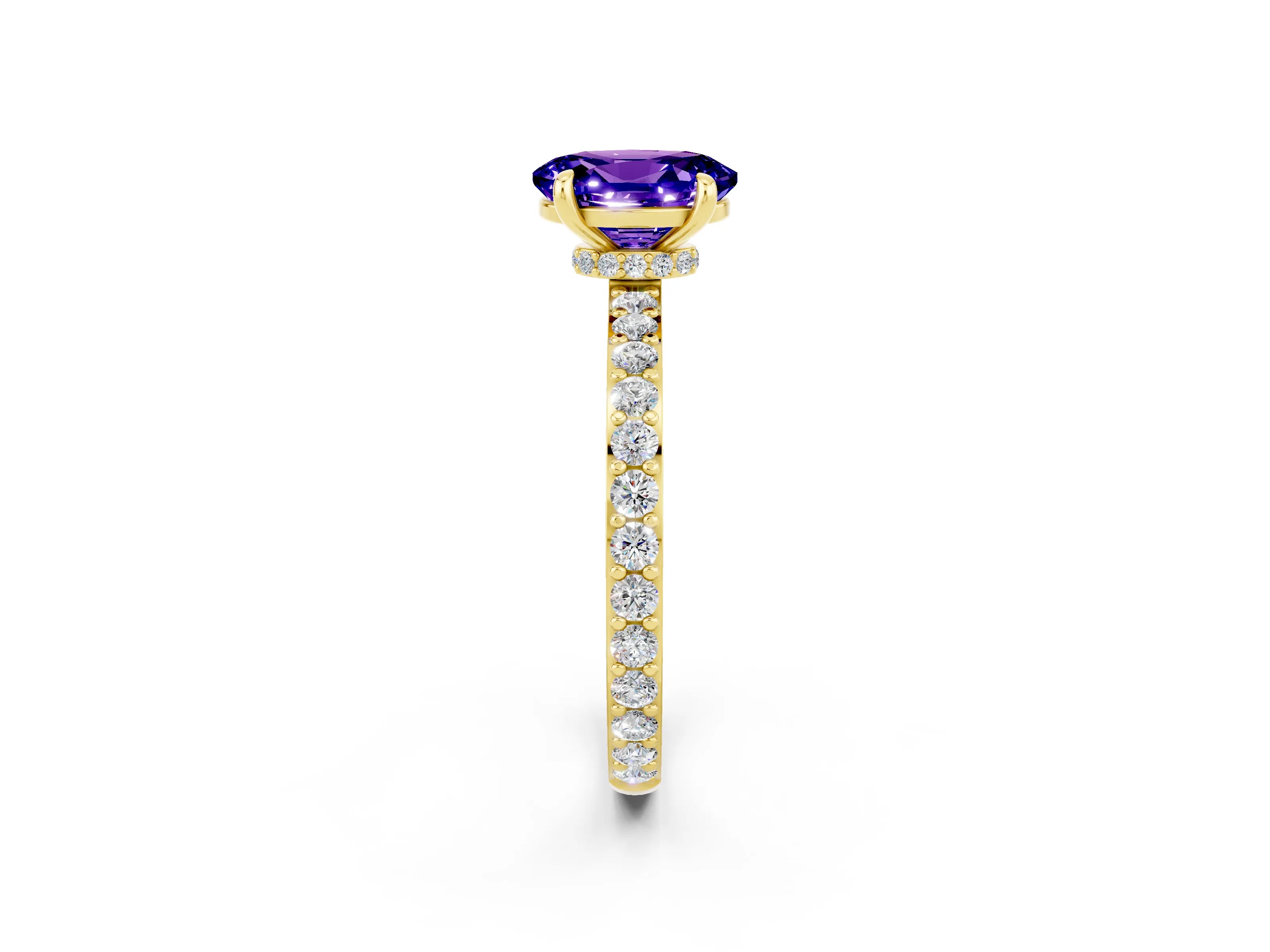 Yellow gold Oval Cut Tanzanite Solitaire Engagement Ring with Pavé Band and Four-Prong Setting_2