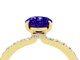 Yellow gold Oval Cut Tanzanite Solitaire Engagement Ring with Pavé Band and Four-Prong Setting_4