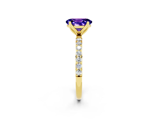 Yellow gold Oval Cut Tanzanite Solitaire Engagement Ring with Round  Pavé Band and Prong Setting