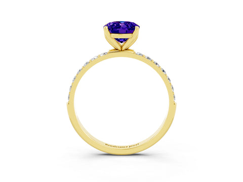 Yellow gold Oval Cut Tanzanite Solitaire Engagement Ring with Pavé Band and Prong Setting_3