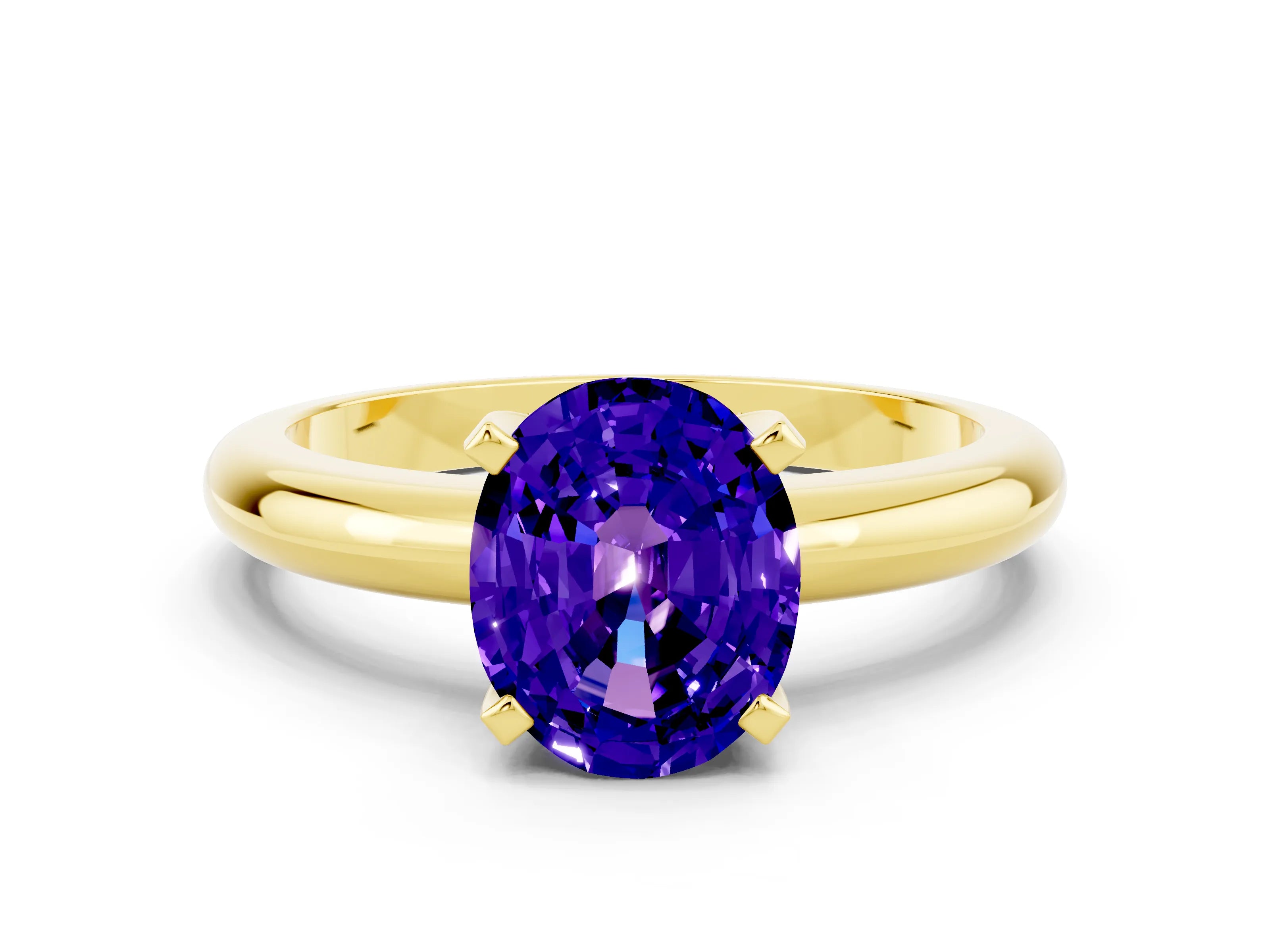 Yellow gold Oval Cut Tanzanite Solitaire Engagement Ring with Round Band and Four-Prong Setting