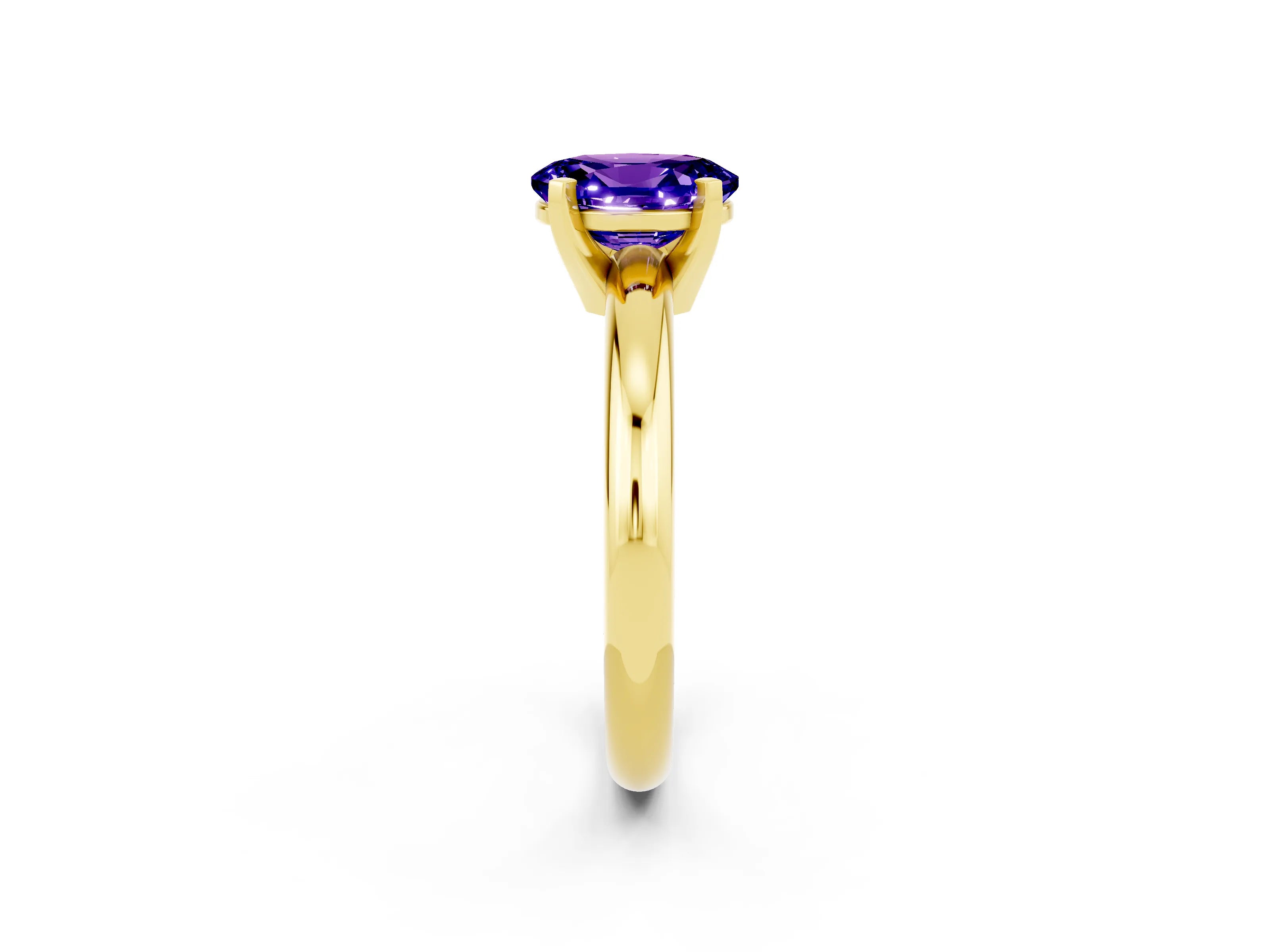 Yellow gold Oval Cut Tanzanite Solitaire Engagement Ring with Round Band and Four-Prong Setting_2