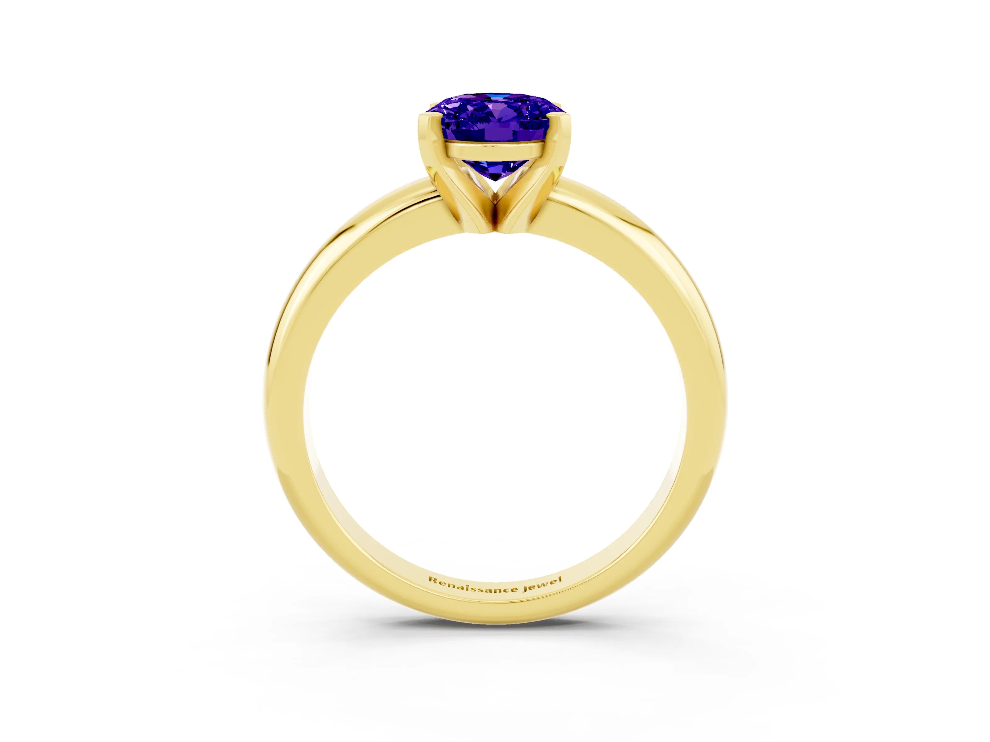 Yellow gold Oval Cut Tanzanite Solitaire Engagement Ring with Round Band and Four-Prong Setting_3