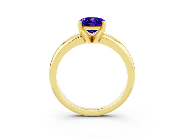 Yellow gold Oval Cut Tanzanite Solitaire Engagement Ring with Round Band and Four-Prong Setting