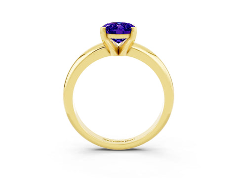 Yellow gold Oval Cut Tanzanite Solitaire Engagement Ring with Round Band and Four-Prong Setting_3