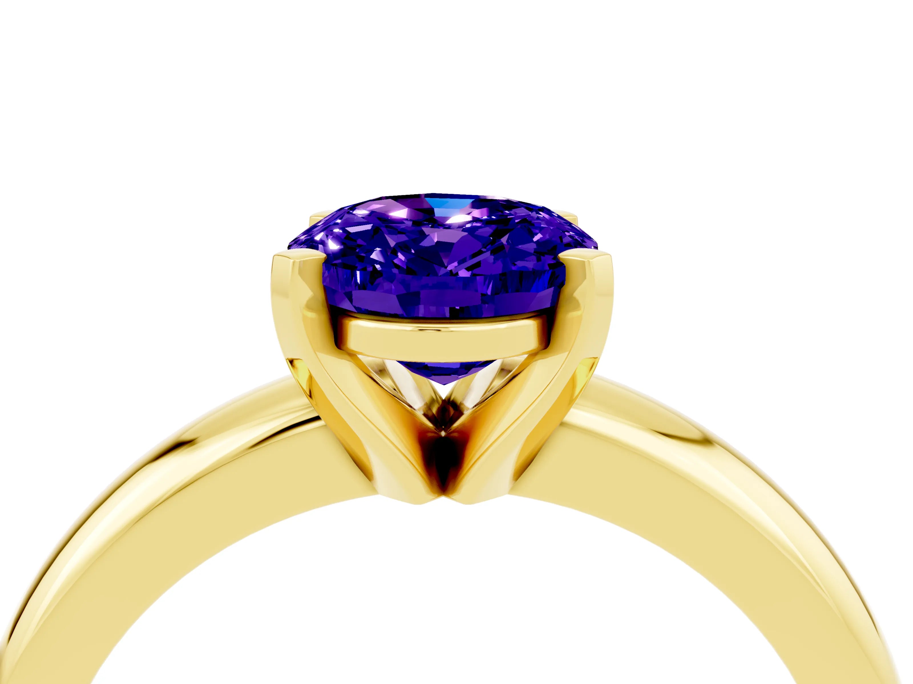 Yellow gold Oval Cut Tanzanite Solitaire Engagement Ring with Round Band and Four-Prong Setting_4