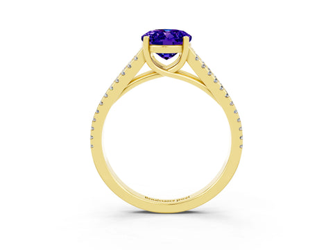 Yellow gold Oval Cut Tanzanite Solitaire Engagement Ring with Split Shank Pavé Band_3