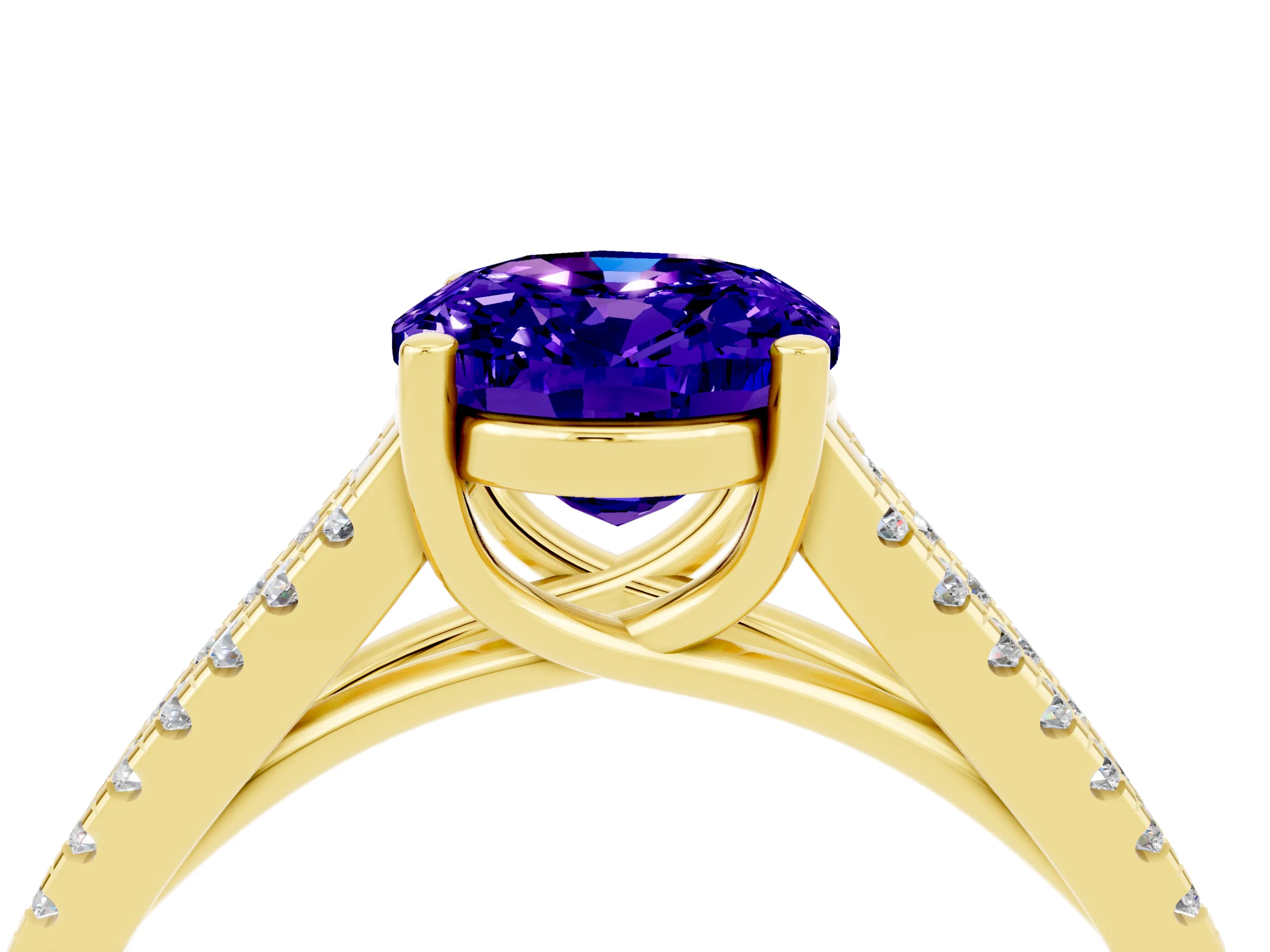 Yellow gold Oval Cut Tanzanite Solitaire Engagement Ring with Split Shank Pavé Band_4