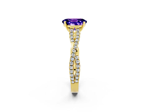 Yellow gold Oval Cut Tanzanite Solitaire Engagement Ring with Twisted Pavé Band and Four-Prong Setting_2