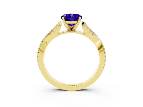 Yellow gold Oval Cut Tanzanite Solitaire Engagement Ring with Twisted Pavé Band and Four-Prong Setting_3