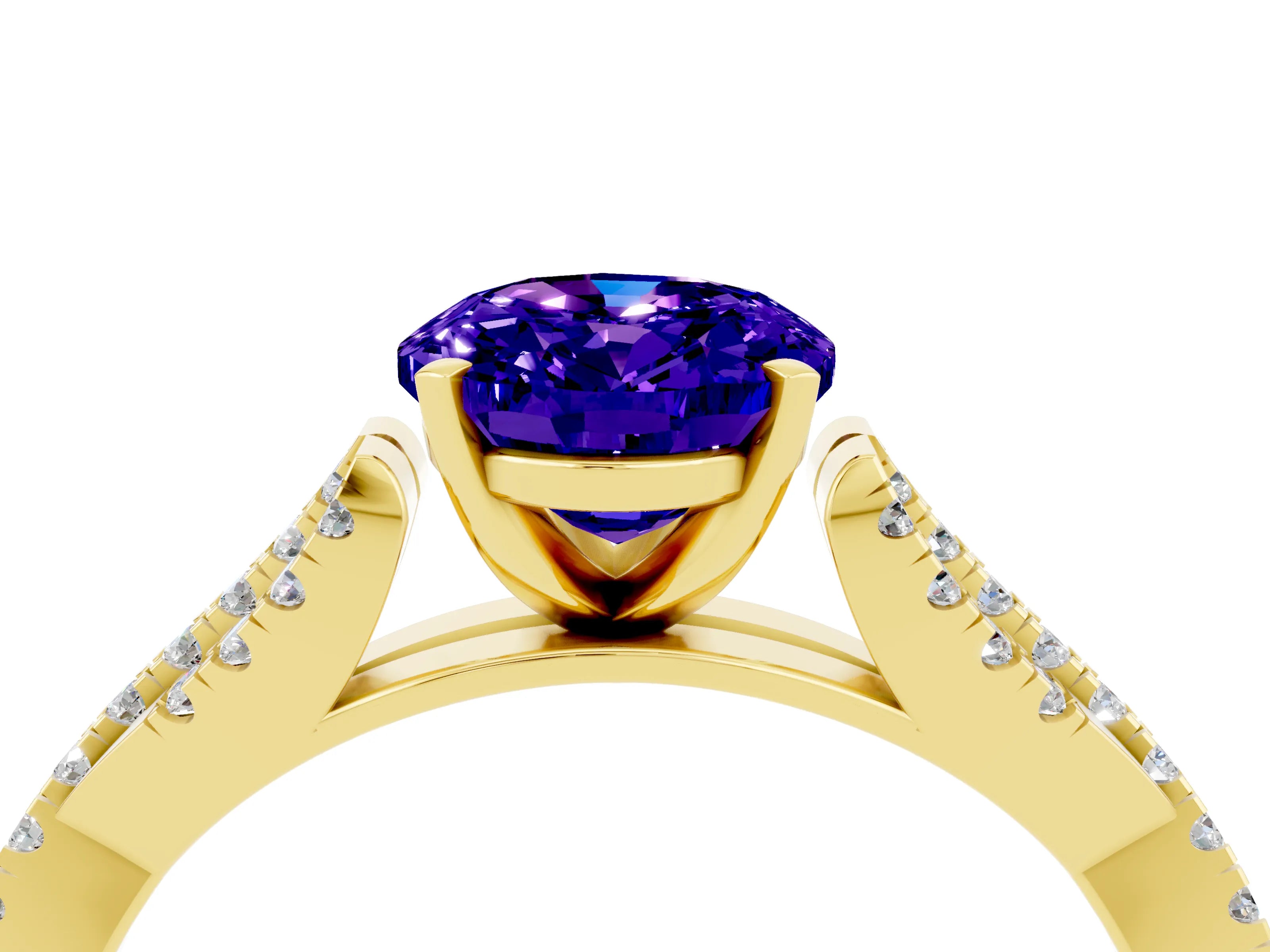 Yellow gold Oval Cut Tanzanite Solitaire Engagement Ring with Twisted Pavé Band and Four-Prong Setting_4