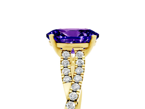 Yellow gold Oval Cut Tanzanite Solitaire Engagement Ring with Twisted Pavé Band and Four-Prong Setting_5