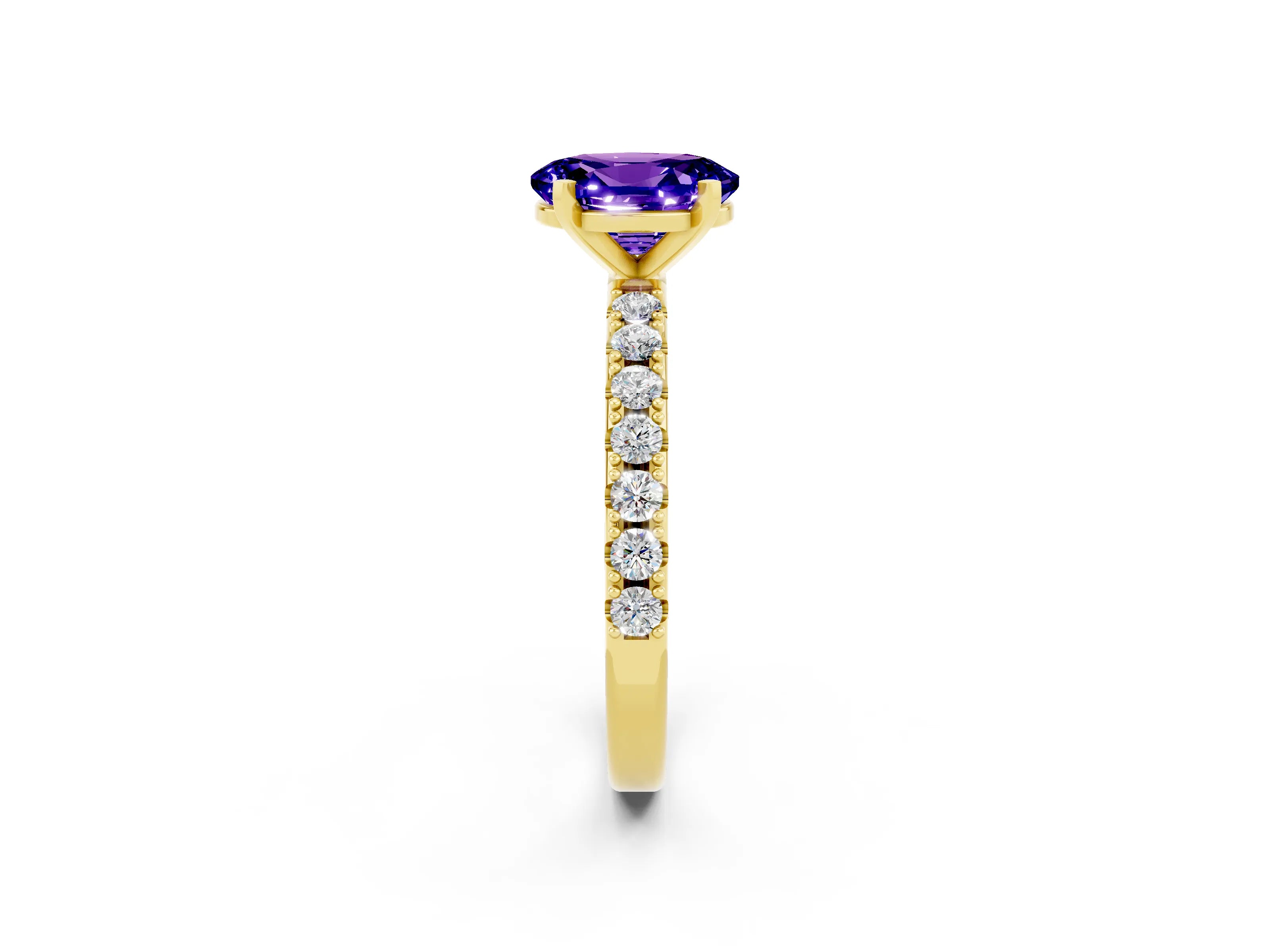 Yellow gold Oval Cut Tanzanite Solitaire Pavé Band with Four-Prong Setting_2