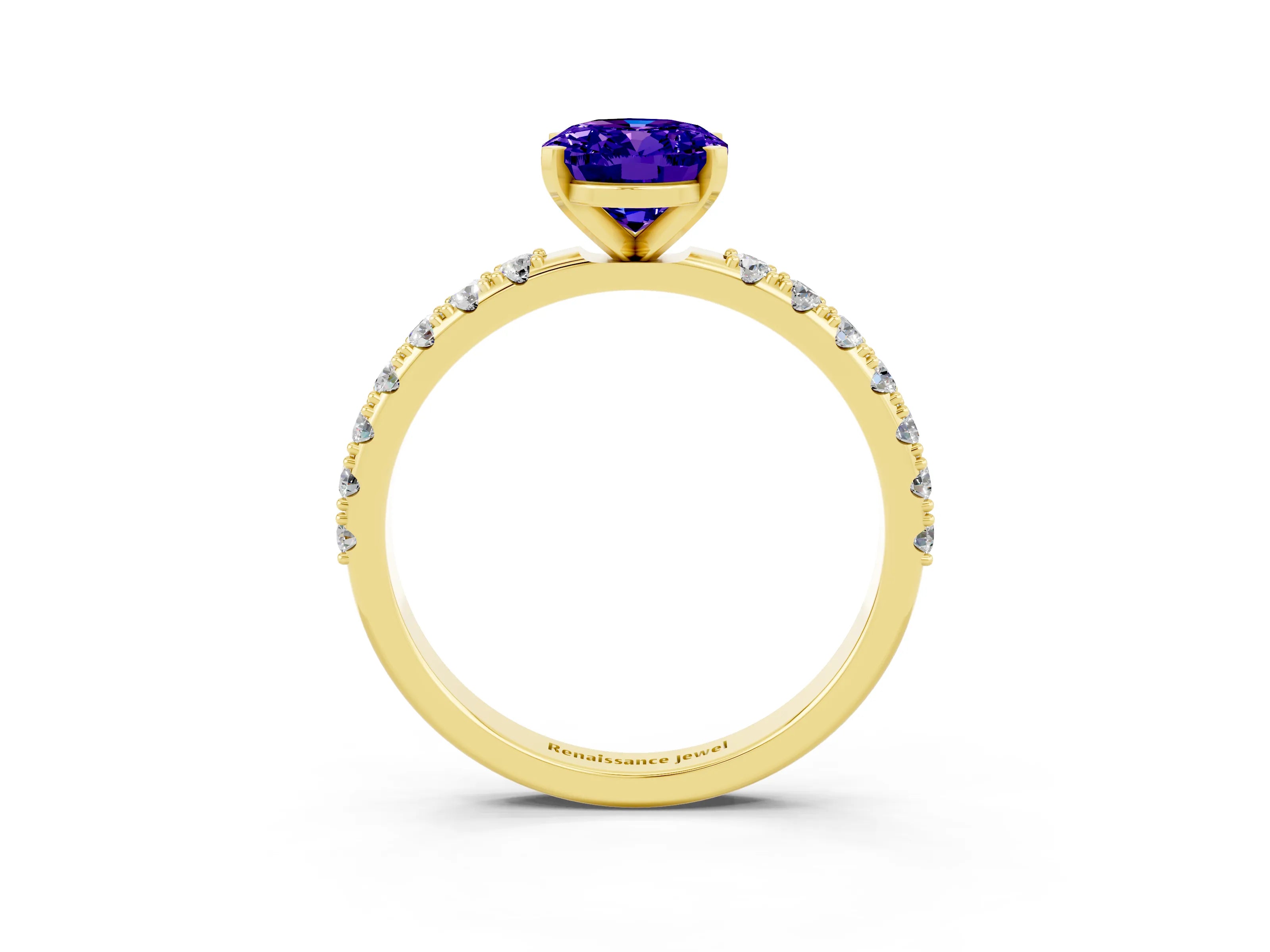 Yellow gold Oval Cut Tanzanite Solitaire Pavé Band with Four-Prong Setting_3