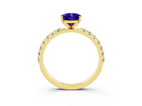 Yellow gold Oval Cut Tanzanite Solitaire Pavé Band with Four-Prong Setting_3