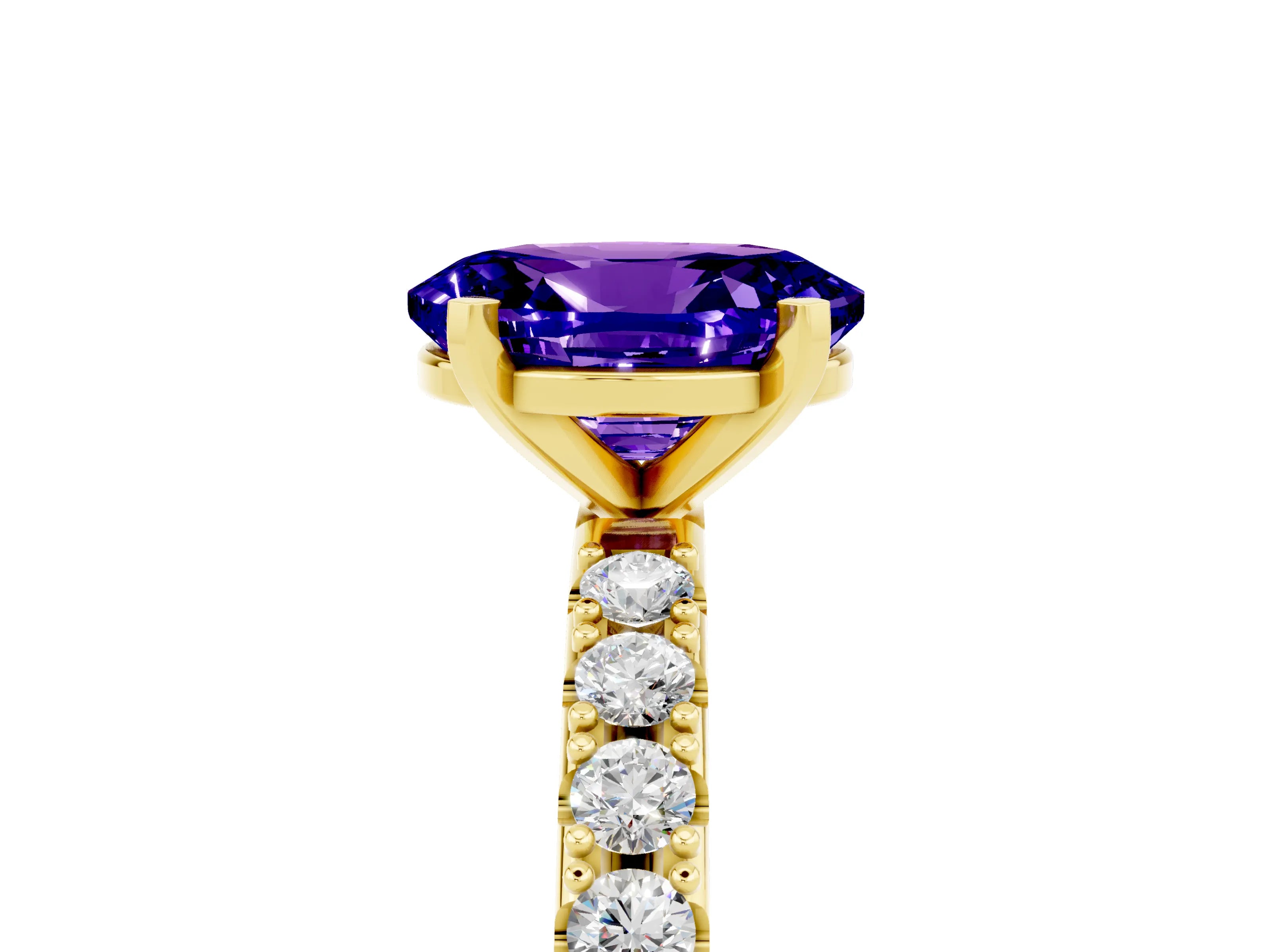 Yellow gold Oval Cut Tanzanite Solitaire Pavé Band with Four-Prong Setting_5