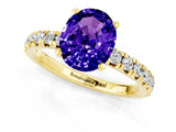 Yellow gold Oval Cut Tanzanite Solitaire Pavé Engagement Ring with Round Band and Prong Setting_13