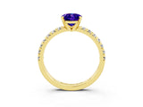Yellow gold Oval Cut Tanzanite Solitaire Pavé Engagement Ring with Round Band and Prong Setting_15