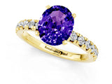 Yellow gold Oval Cut Tanzanite Solitaire Pavé Engagement Ring with Round Band and Prong Setting_67