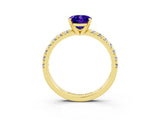Yellow gold Oval Cut Tanzanite Solitaire Pavé Engagement Ring with Round Band and Prong Setting_69