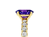 Yellow gold Oval Cut Tanzanite Solitaire Pavé Engagement Ring with Round Band and Prong Setting_71
