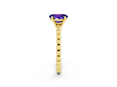 Yellow gold Oval Cut Tanzanite Solitaire Ring with Beaded Band and Prong Setting_2