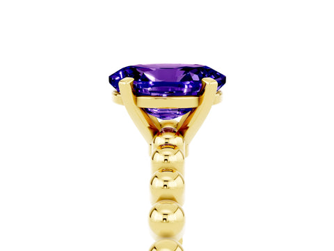 Yellow gold Oval Cut Tanzanite Solitaire Ring with Beaded Band and Prong Setting_5