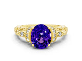 Yellow gold Oval Cut Tanzanite Solitaire Ring with Filigree Band and Four-Prong Setting_24