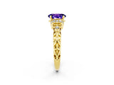 Yellow gold Oval Cut Tanzanite Solitaire Ring with Filigree Band and Four-Prong Setting_26