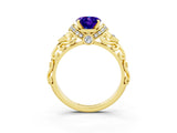 Yellow gold Oval Cut Tanzanite Solitaire Ring with Filigree Band and Four-Prong Setting_27