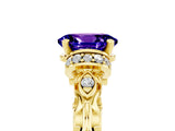 Yellow gold Oval Cut Tanzanite Solitaire Ring with Filigree Band and Four-Prong Setting_29