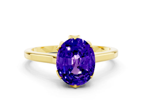Yellow gold Oval Cut Tanzanite Solitaire Ring with Flower Prong Setting and Classic Band_12
