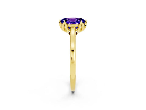 Yellow gold Oval Cut Tanzanite Solitaire Ring with Flower Prong Setting and Classic Band_14