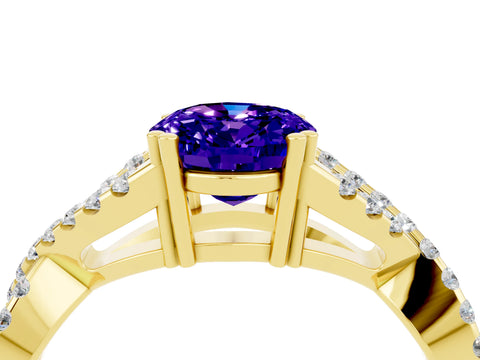 Yellow gold Oval Cut Tanzanite Solitaire Ring with Four-Prong Setting and Twisted Pavé Band_4