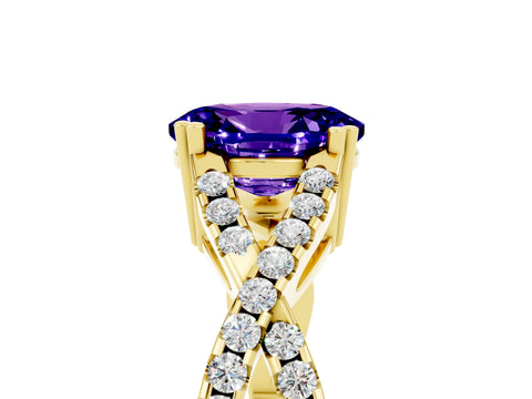 Yellow gold Oval Cut Tanzanite Solitaire Ring with Four-Prong Setting and Twisted Pavé Band_5