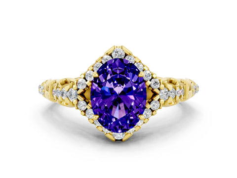 Yellow gold Oval Cut Tanzanite Solitaire Ring with Hidden Halo and Pavé Band_12
