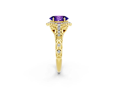 Yellow gold Oval Cut Tanzanite Solitaire Ring with Hidden Halo and Pavé Band_14