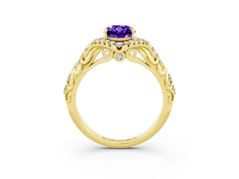 Yellow gold Oval Cut Tanzanite Solitaire Ring with Hidden Halo and Pavé Band_15