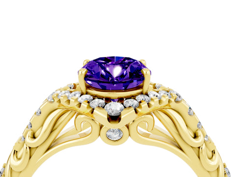 Yellow gold Oval Cut Tanzanite Solitaire Ring with Hidden Halo and Pavé Band_16
