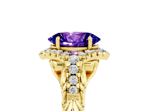 Yellow gold Oval Cut Tanzanite Solitaire Ring with Hidden Halo and Pavé Band_17