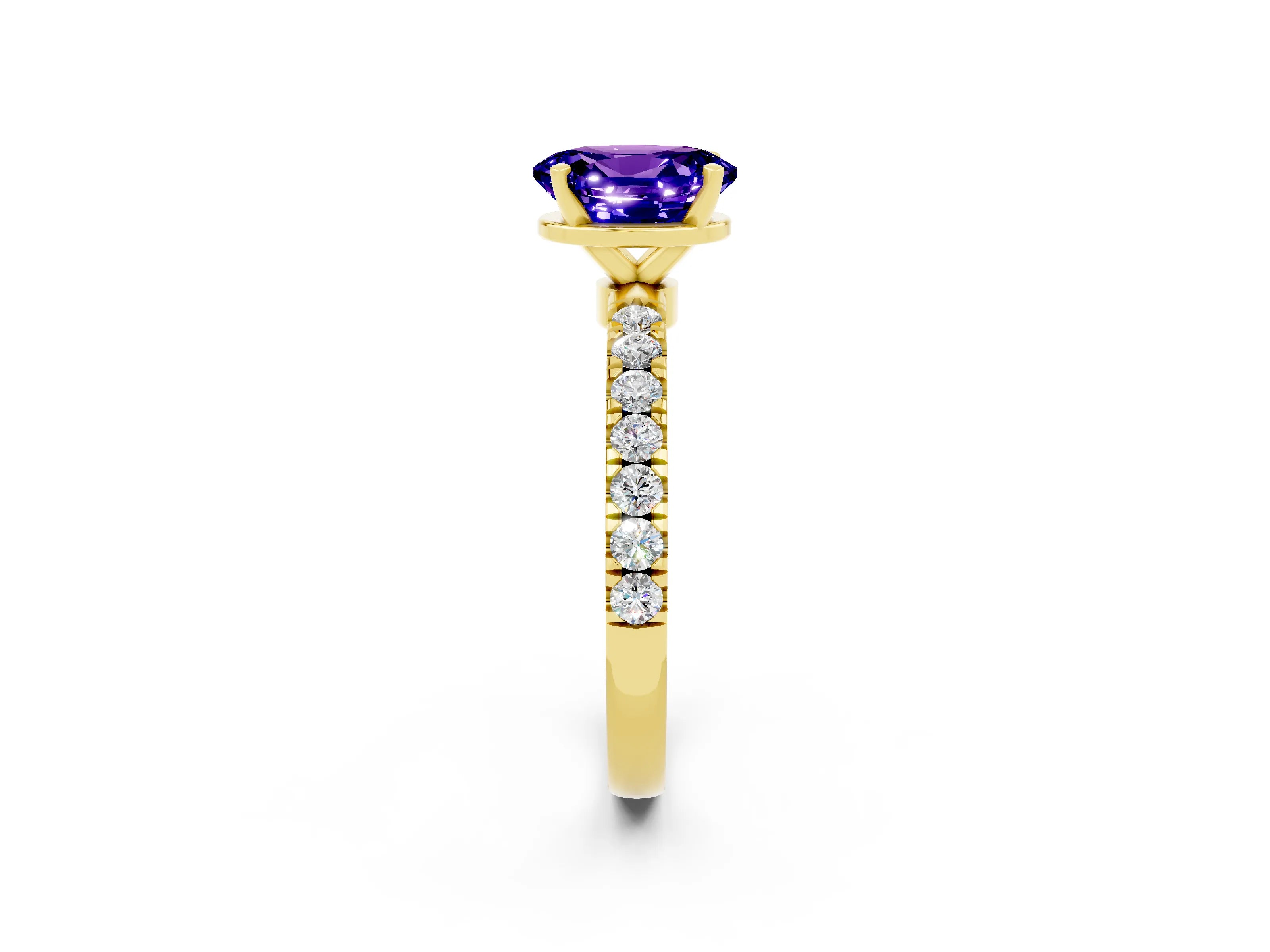 Yellow gold Oval Cut Tanzanite Solitaire Ring with Pavé Accents and Four-Prong Setting_2