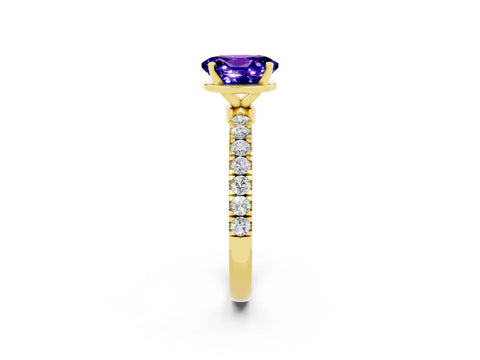Yellow gold Oval Cut Tanzanite Solitaire Ring with Pavé Accents and Four-Prong Setting_2
