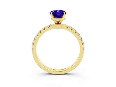 Yellow gold Oval Cut Tanzanite Solitaire Ring with Pavé Accents and Four-Prong Setting_3