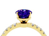Yellow gold Oval Cut Tanzanite Solitaire Ring with Pavé Accents and Four-Prong Setting_4