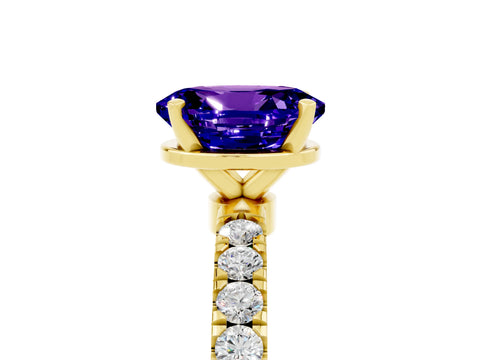 Yellow gold Oval Cut Tanzanite Solitaire Ring with Pavé Accents and Four-Prong Setting_5