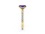 Yellow gold Oval Cut Tanzanite Solitaire Ring with Pavé Band and Four-Prong Setting_26