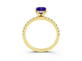 Yellow gold Oval Cut Tanzanite Solitaire Ring with Pavé Band and Four-Prong Setting_27