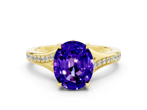 Yellow gold Oval Cut Tanzanite Solitaire Ring with Pavé Band and Prong Setting_12